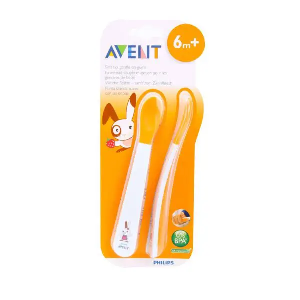 Avent 2 Cuillères de sevrage bébé avec embout souple 6m+ – Image 1