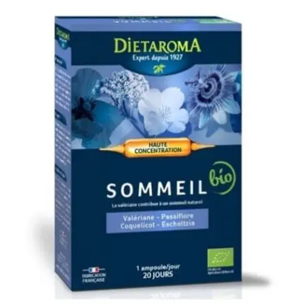 DIETAROMA SOMMEIL BIO (VALÉRIANE, PASSIFLORE, COQUILICOT, ESCHOLTZIA) 20 AMPOULES
