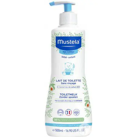 mustela-lait-de-toilette-visage-et-siege-peau-seche-500ml MUSTELA LAIT DE TOILETTE 500 ML SANS RINÇAGE – Image 1