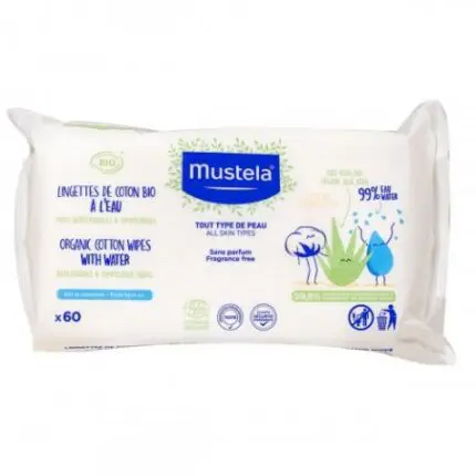 MUSTELA LINGETTES DE COTON BIO À L'EAU CERTIFIÉES BIO 60 PIÉCES