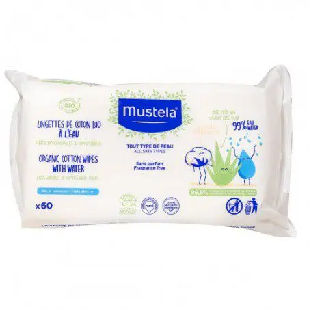 MUSTELA LINGETTES DE COTON BIO À L'EAU CERTIFIÉES BIO 60 PIÉCES – Image 1